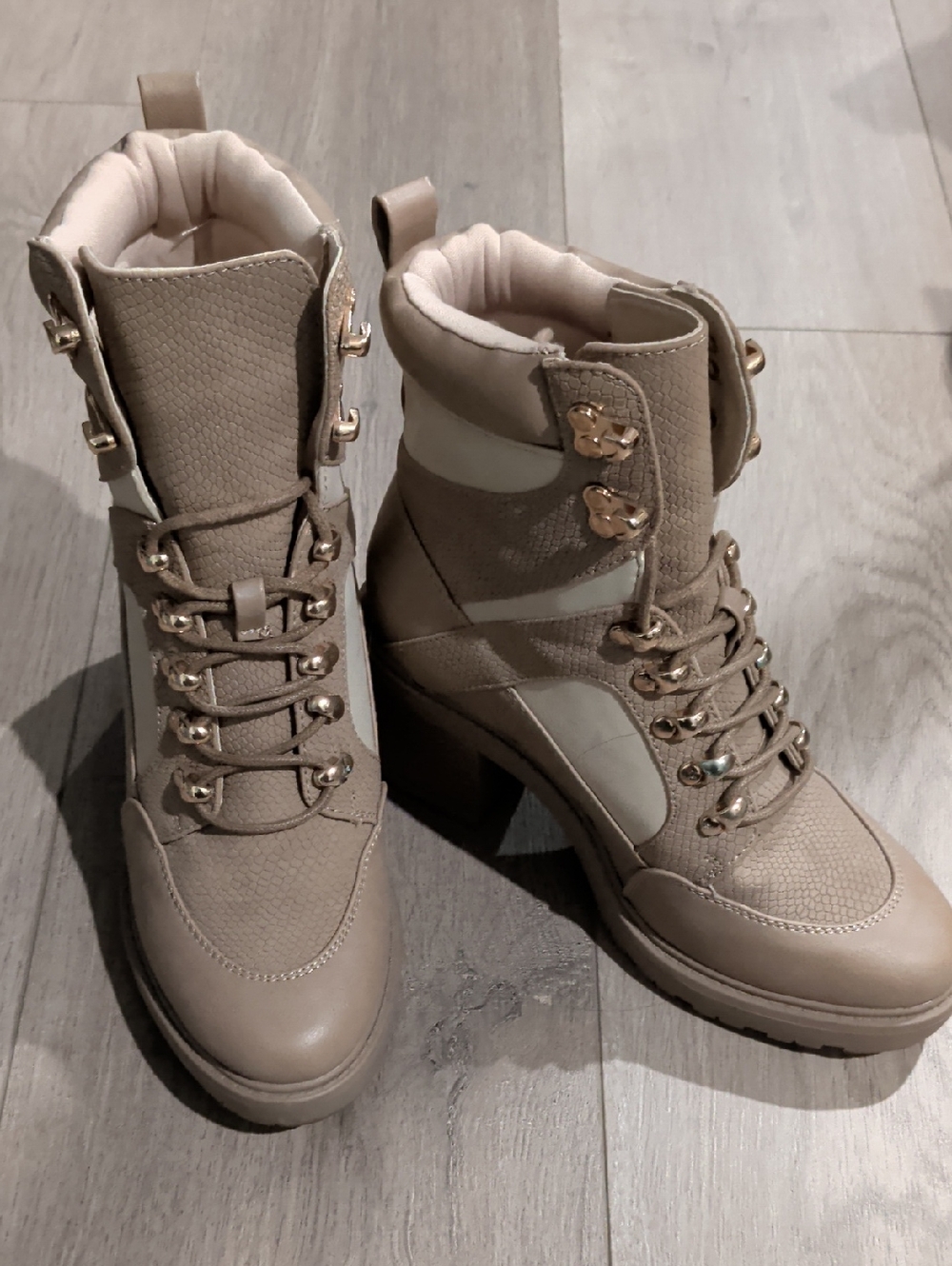 Just Fab Taupe Women’s Lace-Up Heeled Ankle Boots